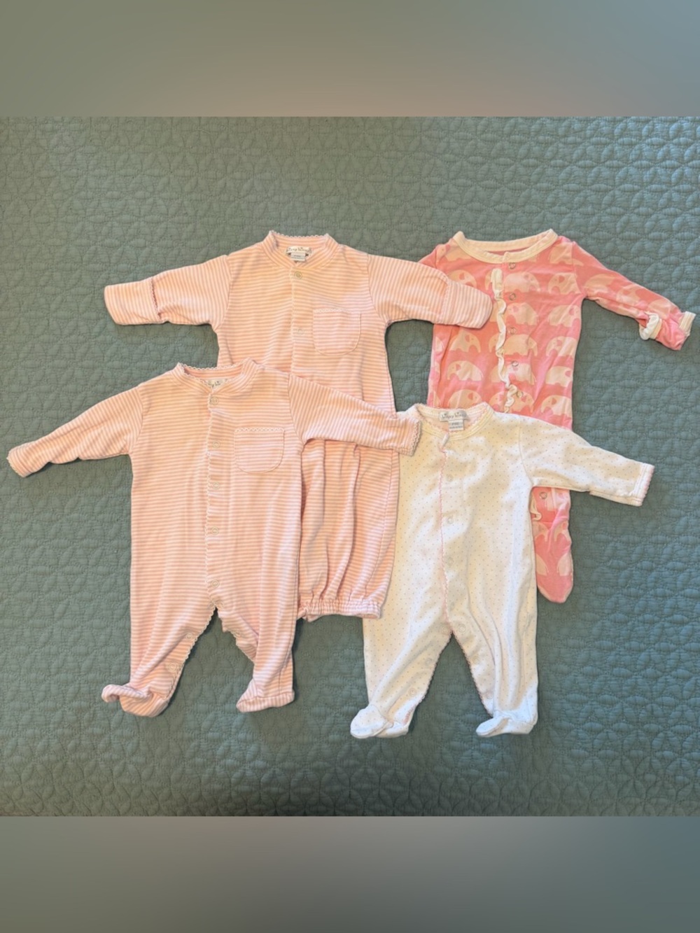Kissy Kissy (3) and Kickee Pants (1) Pink & White One-Piece PREEMIE Set - 4 Pack